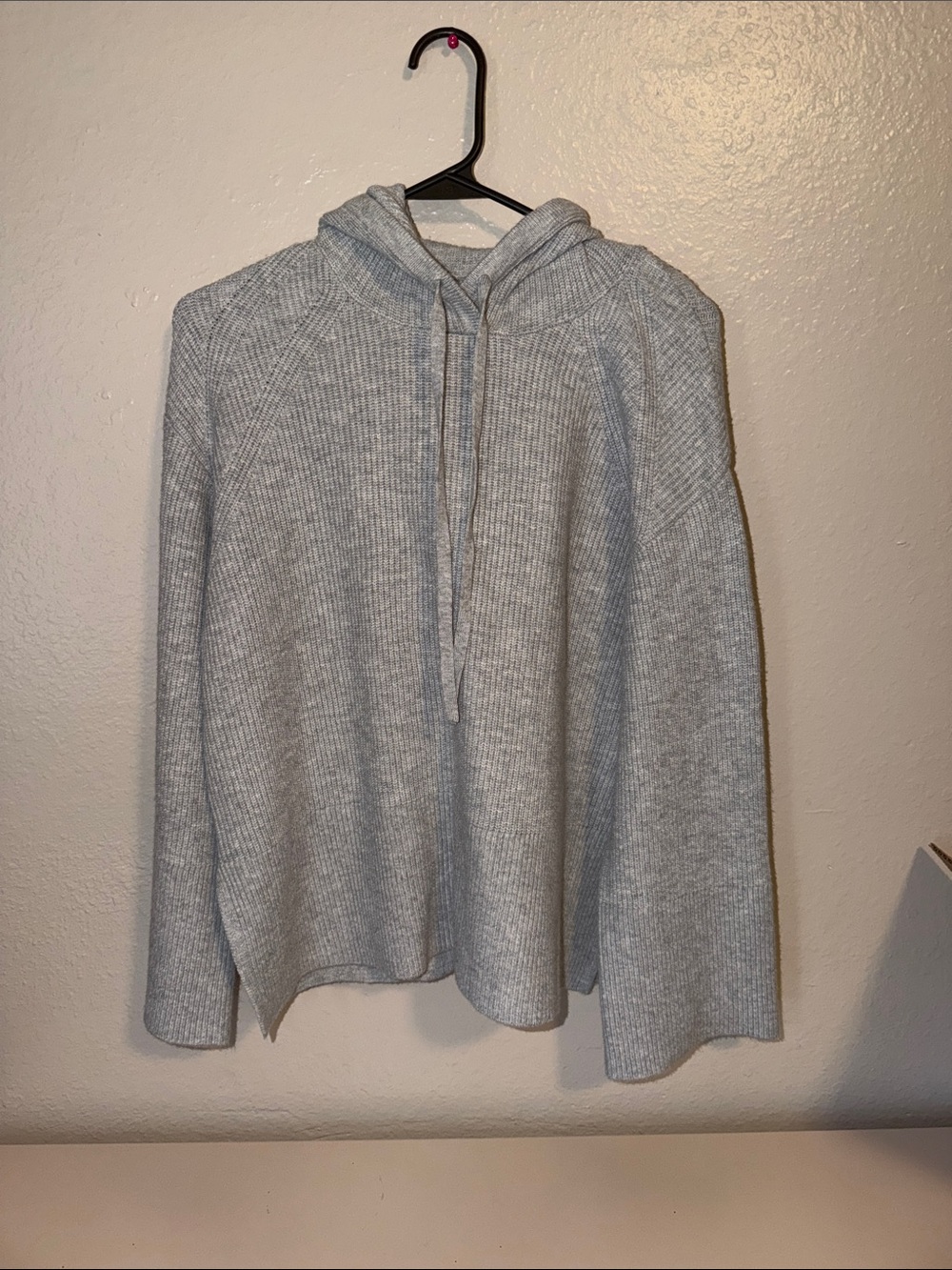 Light Gray Ribbed Knit Hooded Sweater